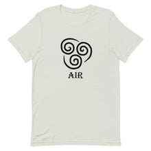 Load image into Gallery viewer, Air element symbol with the word "AIR" underneath on a silver white shirt.