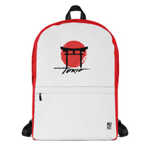 Load image into Gallery viewer, Seamless ergonomic desing. Tokio sunset behind a Japanese Torii at the center of the white bag. Red on the sides.